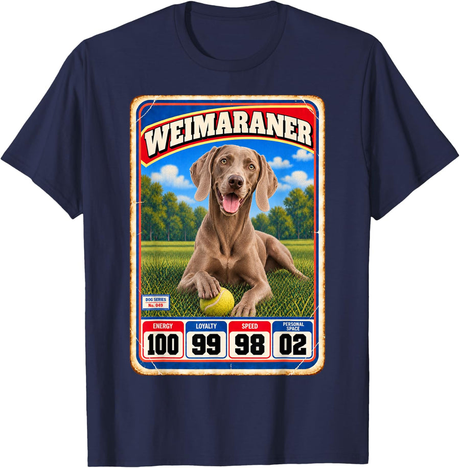 Weimaraner Vintage 70s 80s Sports Trading Card T-Shirt - Navy Blue