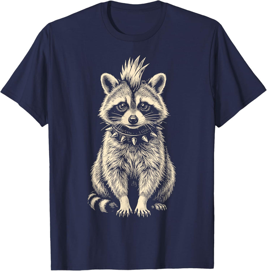 Raccoon Punk Heavy Metal T-Shirt - Navy Blue