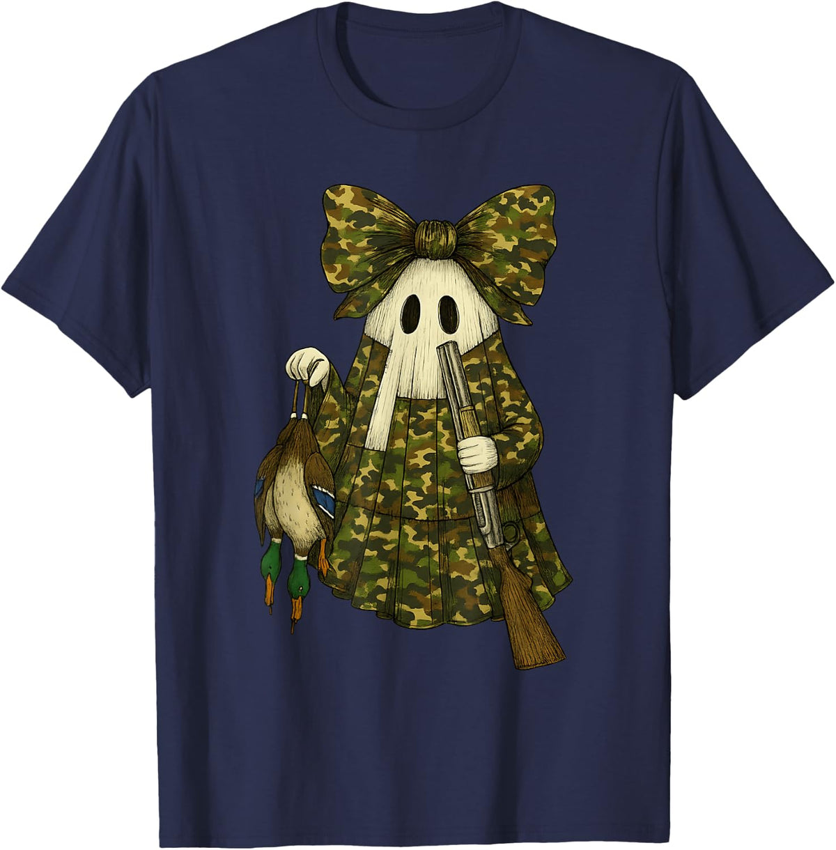 Hunting Camo Ghost Patchwork Duck Hunting Coquette T-Shirt - Navy Blue