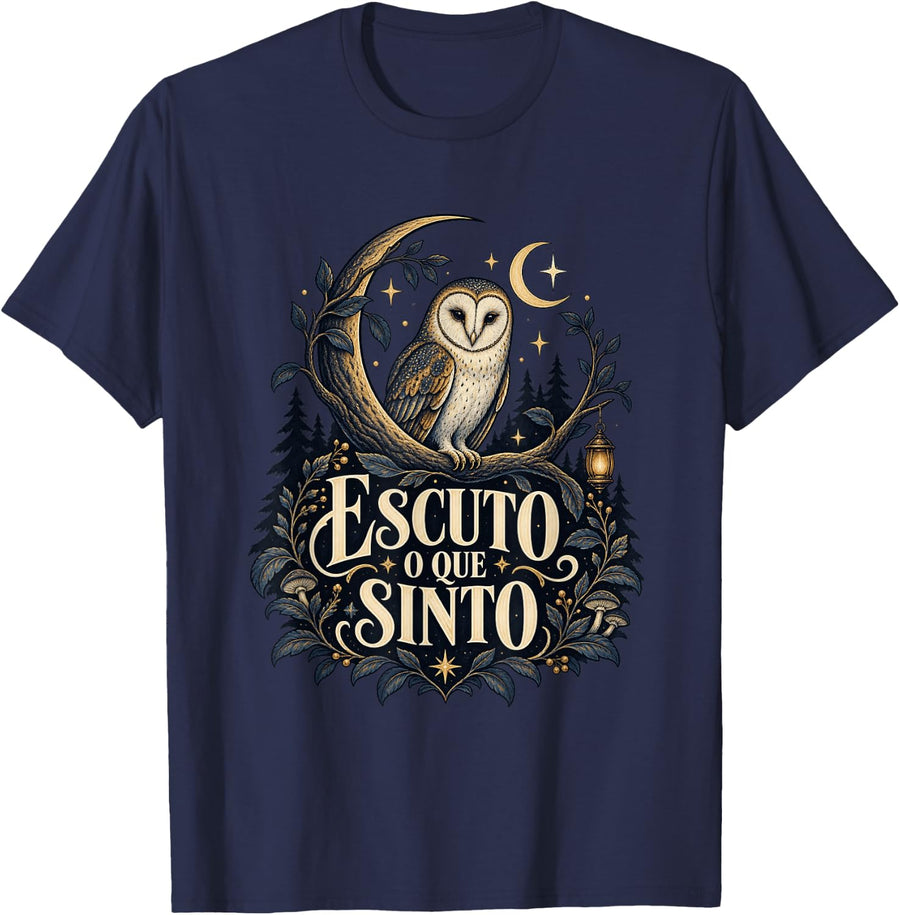 Barn Owl Crest Portuguese Saying T-Shirt - Navy Blue