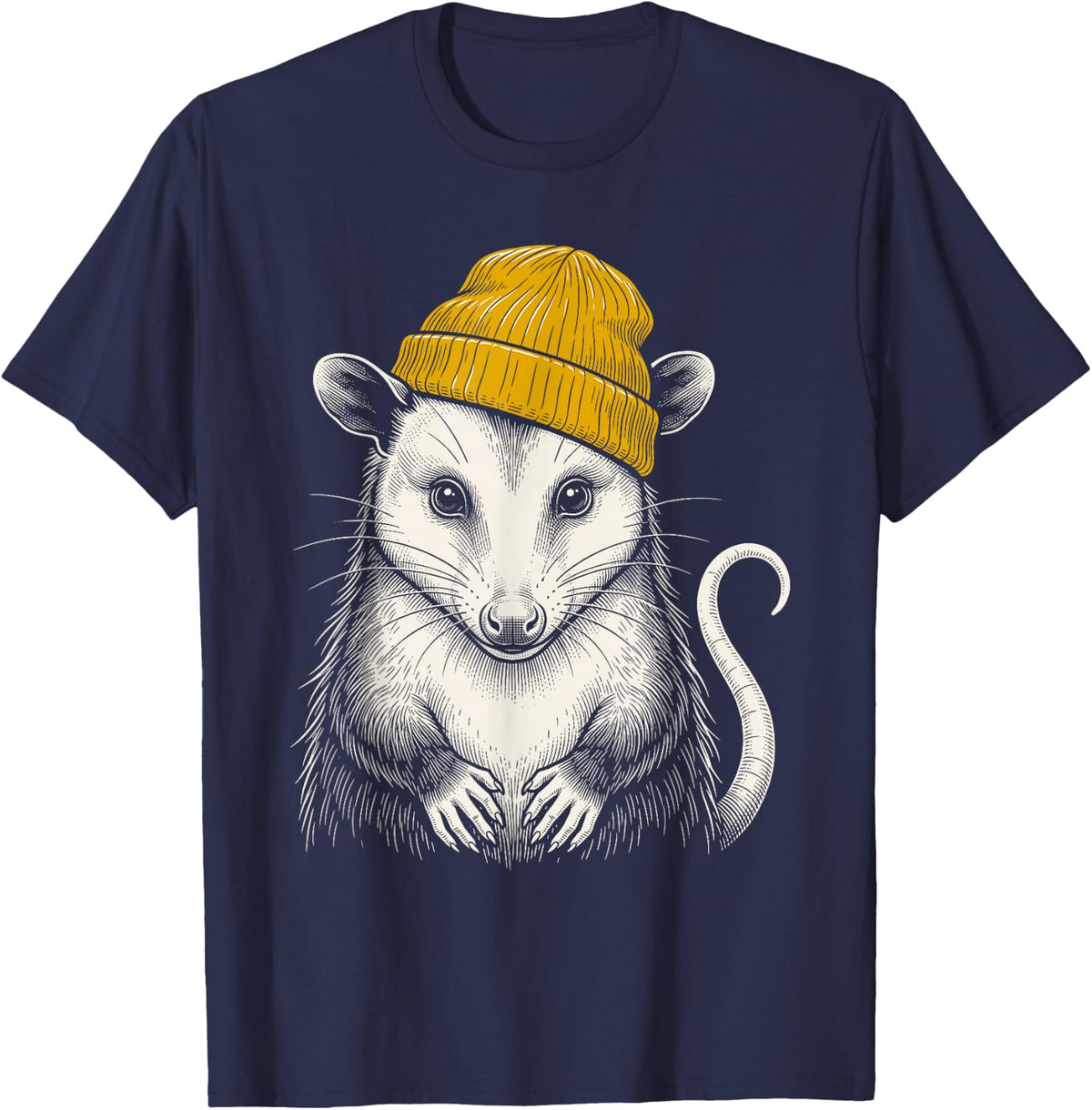 Opossum in Yellow Beanie Vintage Funny Possum Lover T-Shirt - Navy Blue