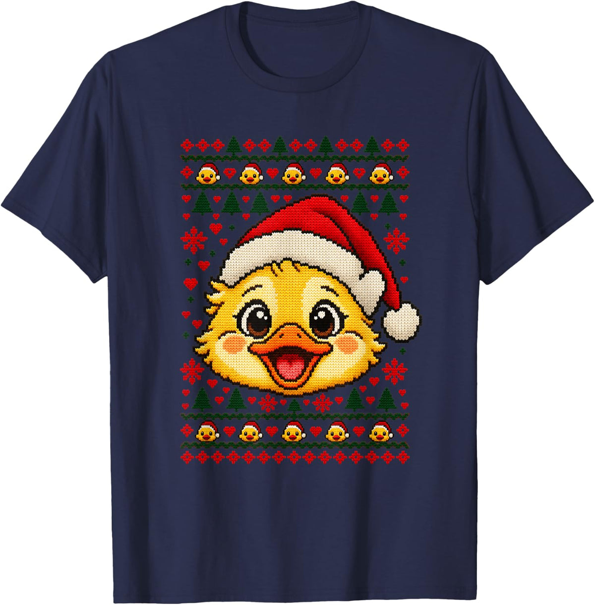 Happy Duck Christmas Santa Hat Sweater Men Women T-Shirt - Navy Blue
