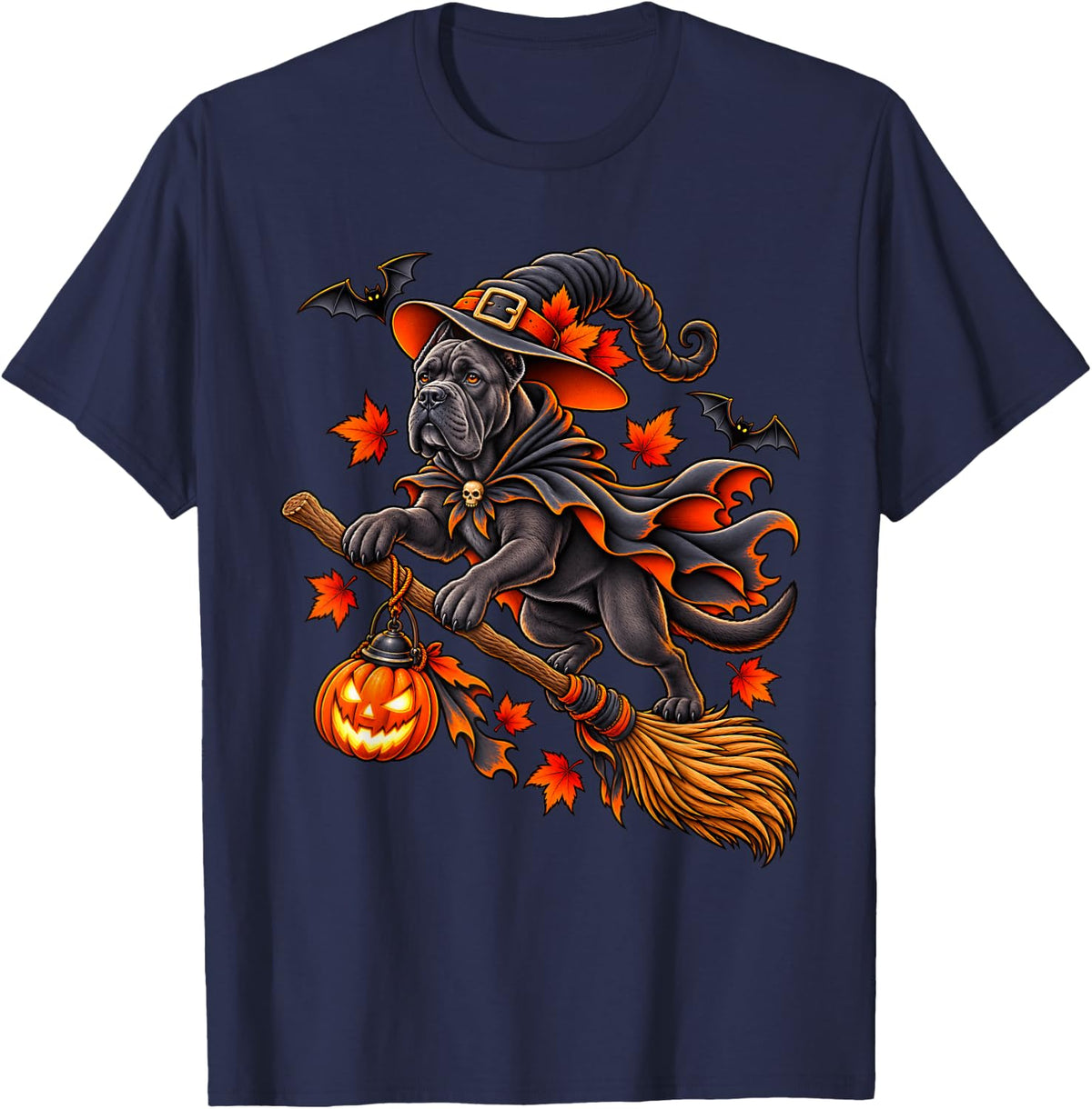 Funny Cane Corso Witch Pumpkin Halloween Dog Lover Women Men T-Shirt - Navy Blue