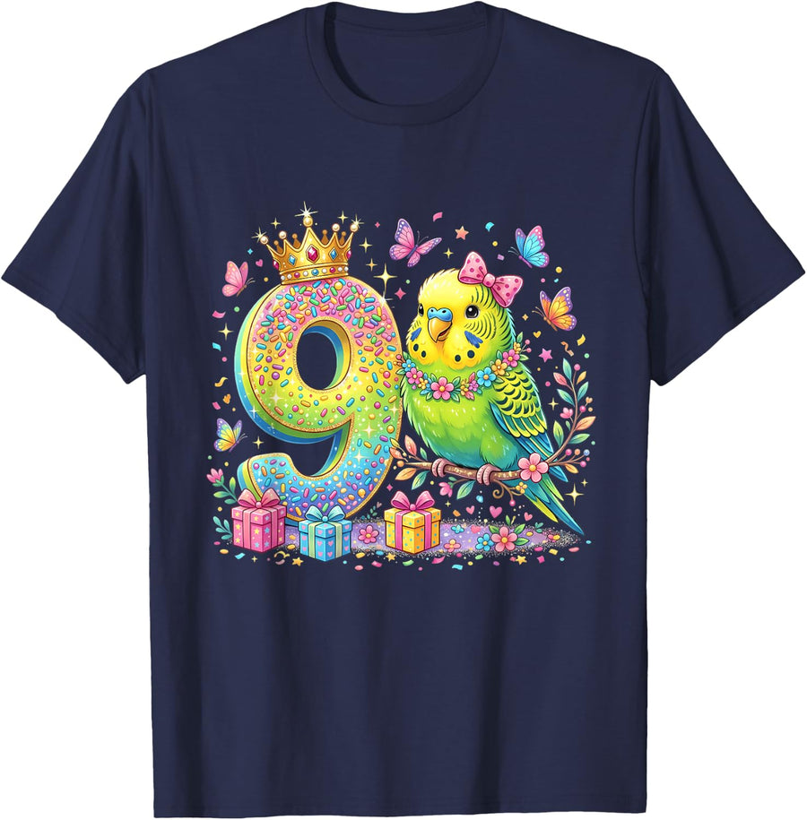9 Years Old Budgie 9th Birthday T-Shirt - Navy Blue