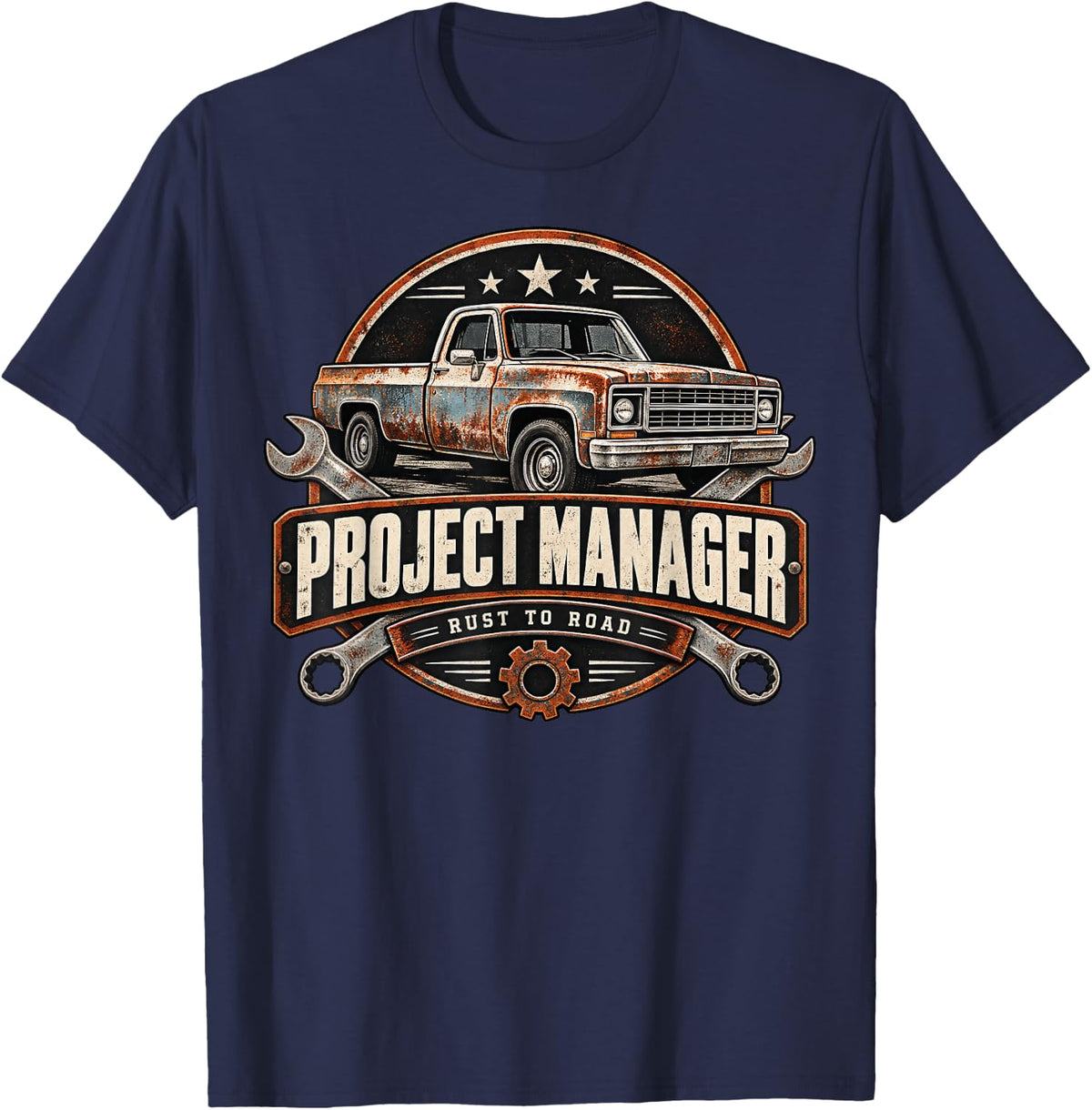 Project Manager Vintage Pickup Restoration Garage Gift T-Shirt - Navy Blue