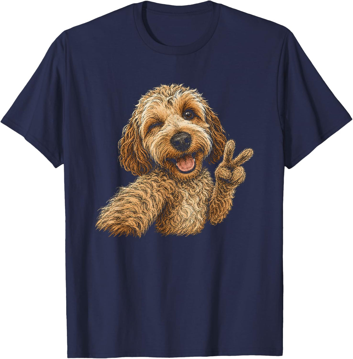 Funny Cockapoo Selfie Artwork Design T-Shirt - Navy Blue
