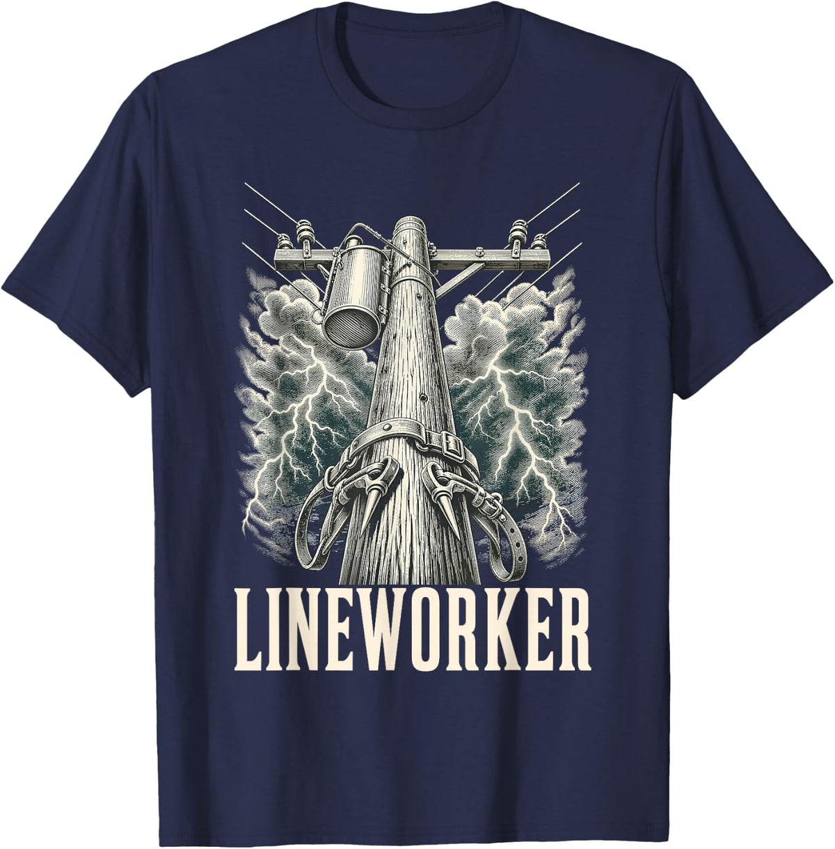 Lineworker Storm Lineman Utility Pole T-Shirt - Navy Blue