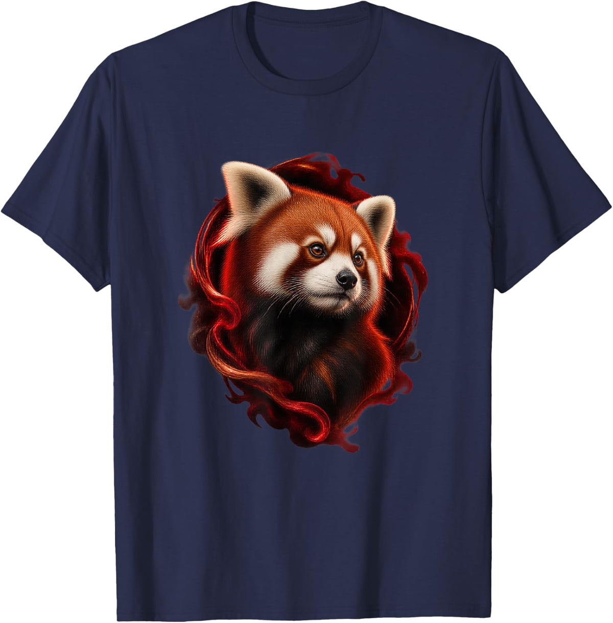 Red Panda with Ruby Shadow Portal Forest Art T-Shirt - Navy Blue