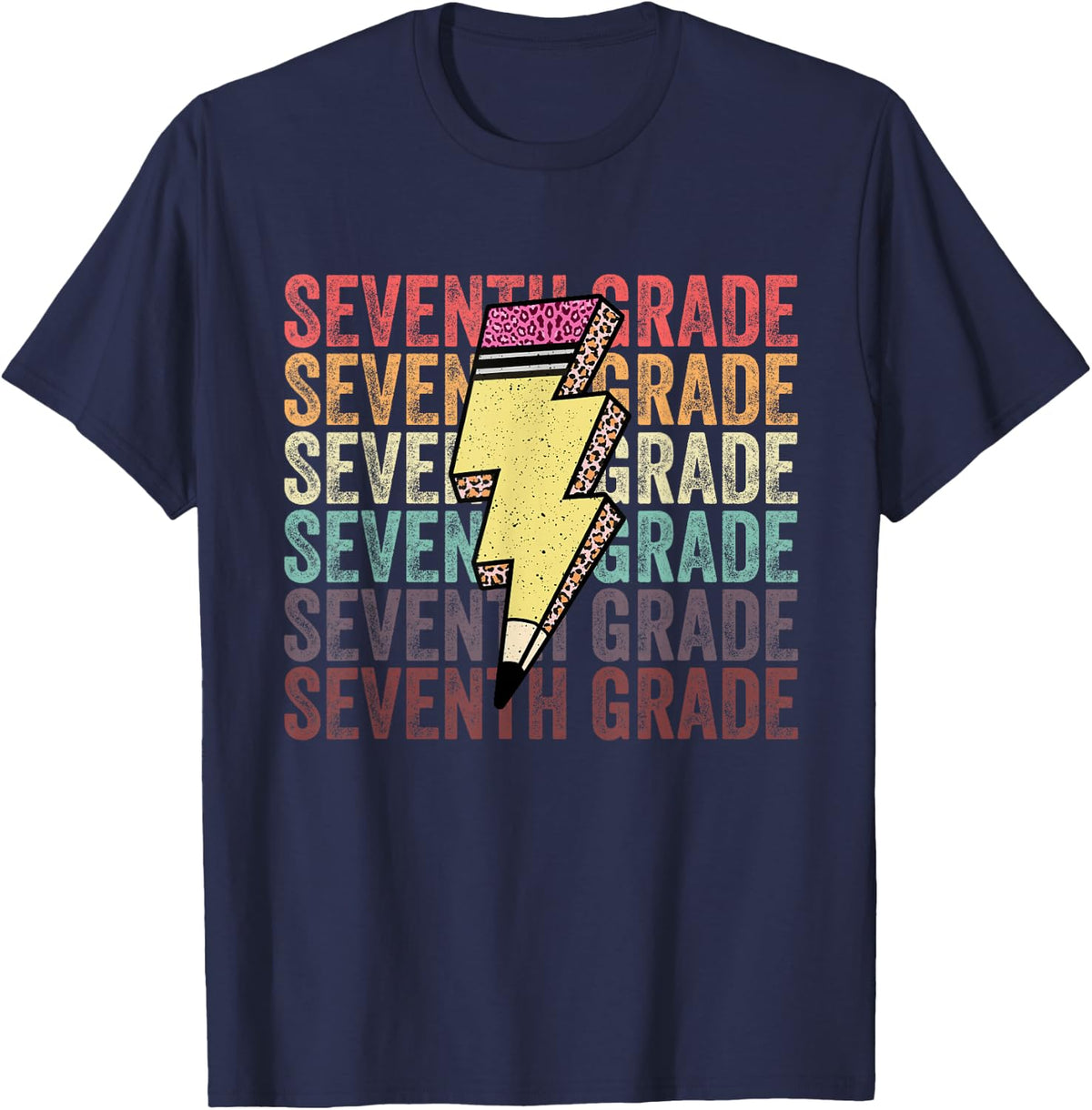 Seventh Grade Lightning Bolt Pencil 1st Day Of 7th Grade T-Shirt - Navy Blue