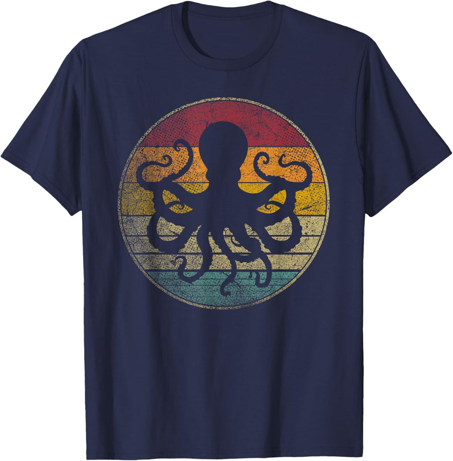 Octopus - Vintage Love Women Kids Men Funny Retro T-Shirt - Navy Blue