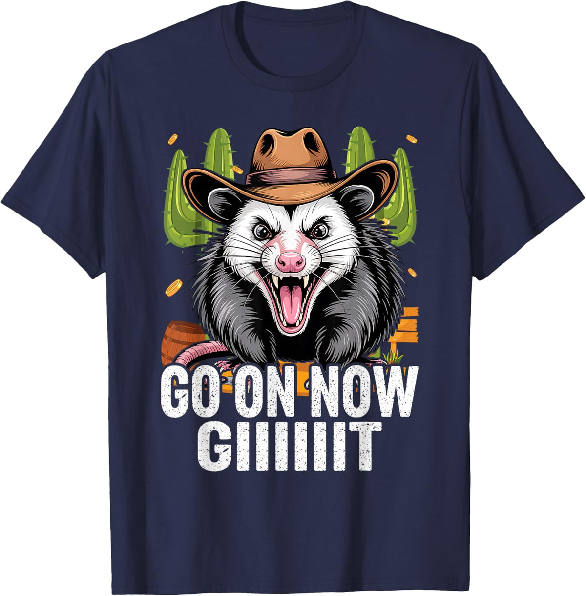 Western Country Cowboy Go On Now Git Vintage Western Opossum T-Shirt - Navy Blue