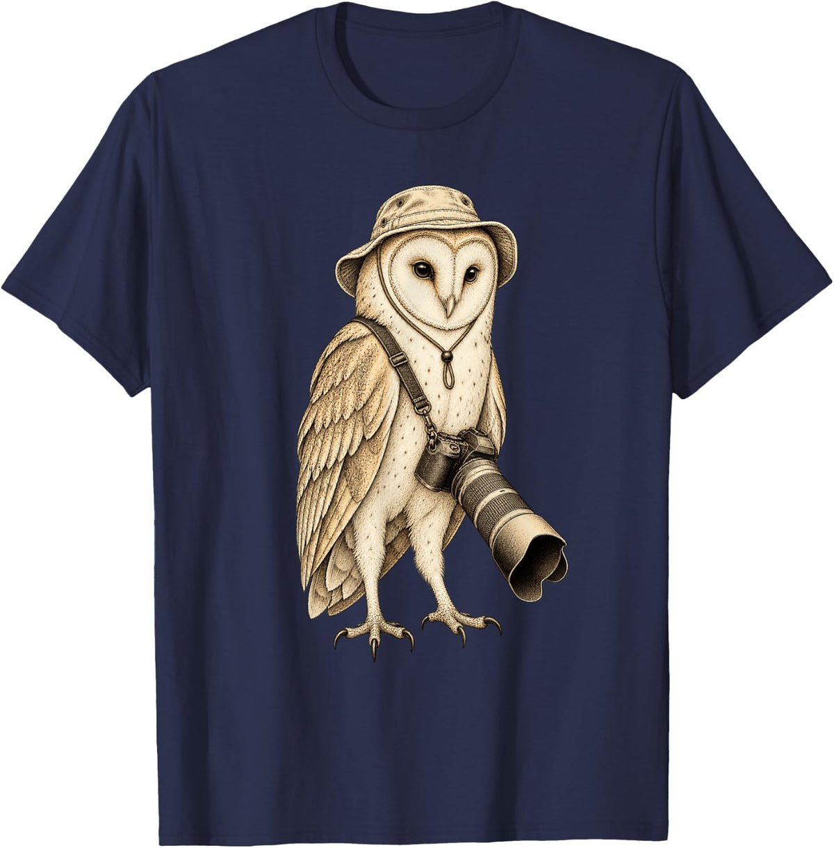 Wildlife Photographer Barn Owl Safari Hat Camera T-Shirt - Navy Blue
