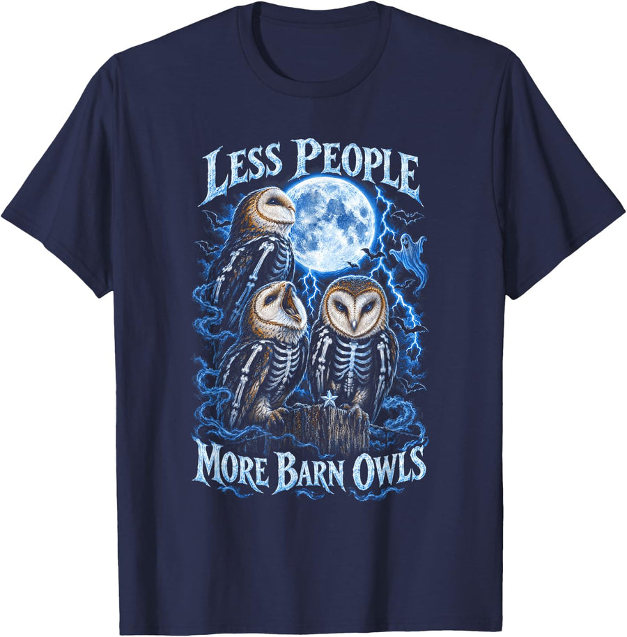 Less People More Barn Owls Wildlife T-Shirt - Navy Blue