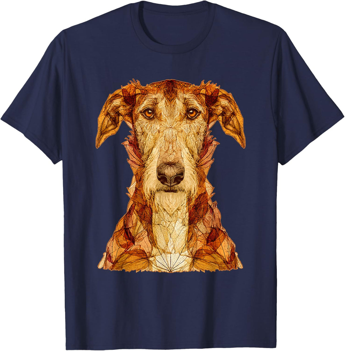 Irish Wolfhound with Fall Leaves Artistic Autumn Dog Art T-Shirt - Navy Blue