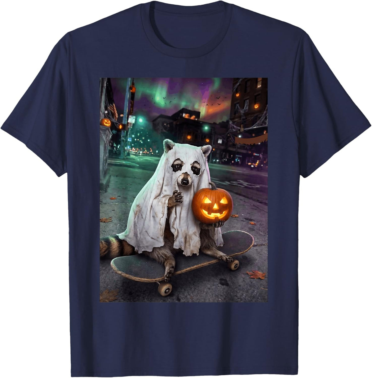 Funny Raccoon Meme Animal Trash Panda Ghost Halloween T-Shirt - Navy Blue