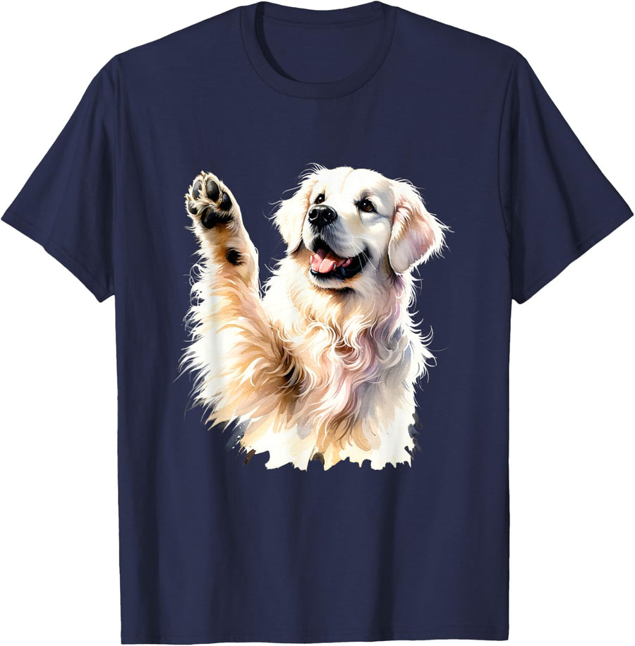 Golden Retriever Funny Dog Lover Paw Print Puppy Animal Cute T-Shirt - Navy Blue