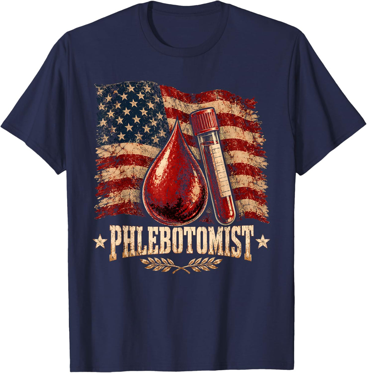 Phlebotomist Blood Donation American Patriotic T-Shirt - Navy Blue