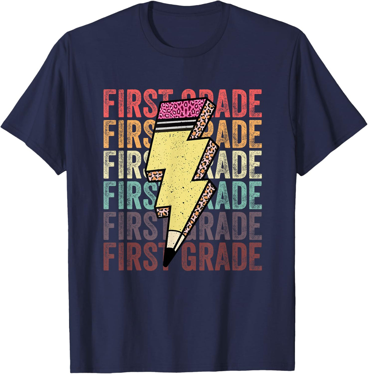 First Grade Lightning Bolt Pencil 1st Day Of Back To School T-Shirt - Navy Blue
