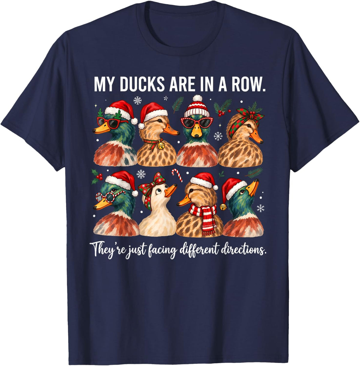 My Ducks are in a Row Funny Mallard Ducks Santa Christmas T-Shirt - Navy Blue