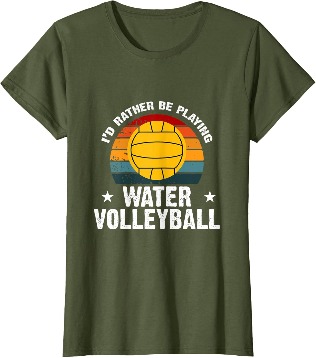 I'd Rather Be Playing Water Volleyball Beach Volleyball T-Shirt - Olive Green