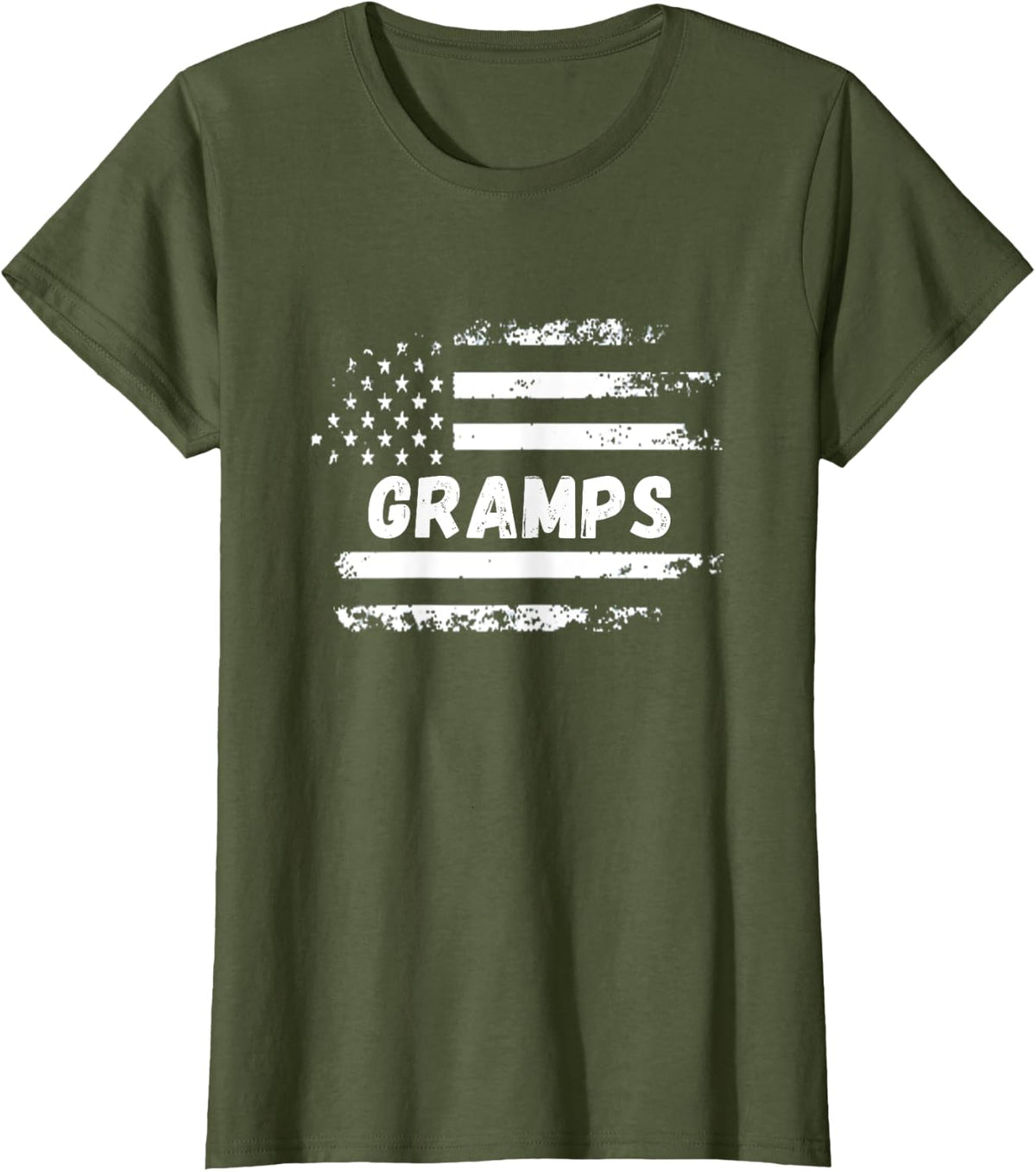 Patritoic Retro Distressed American Flag GRAMPS T-Shirt - Olive Green