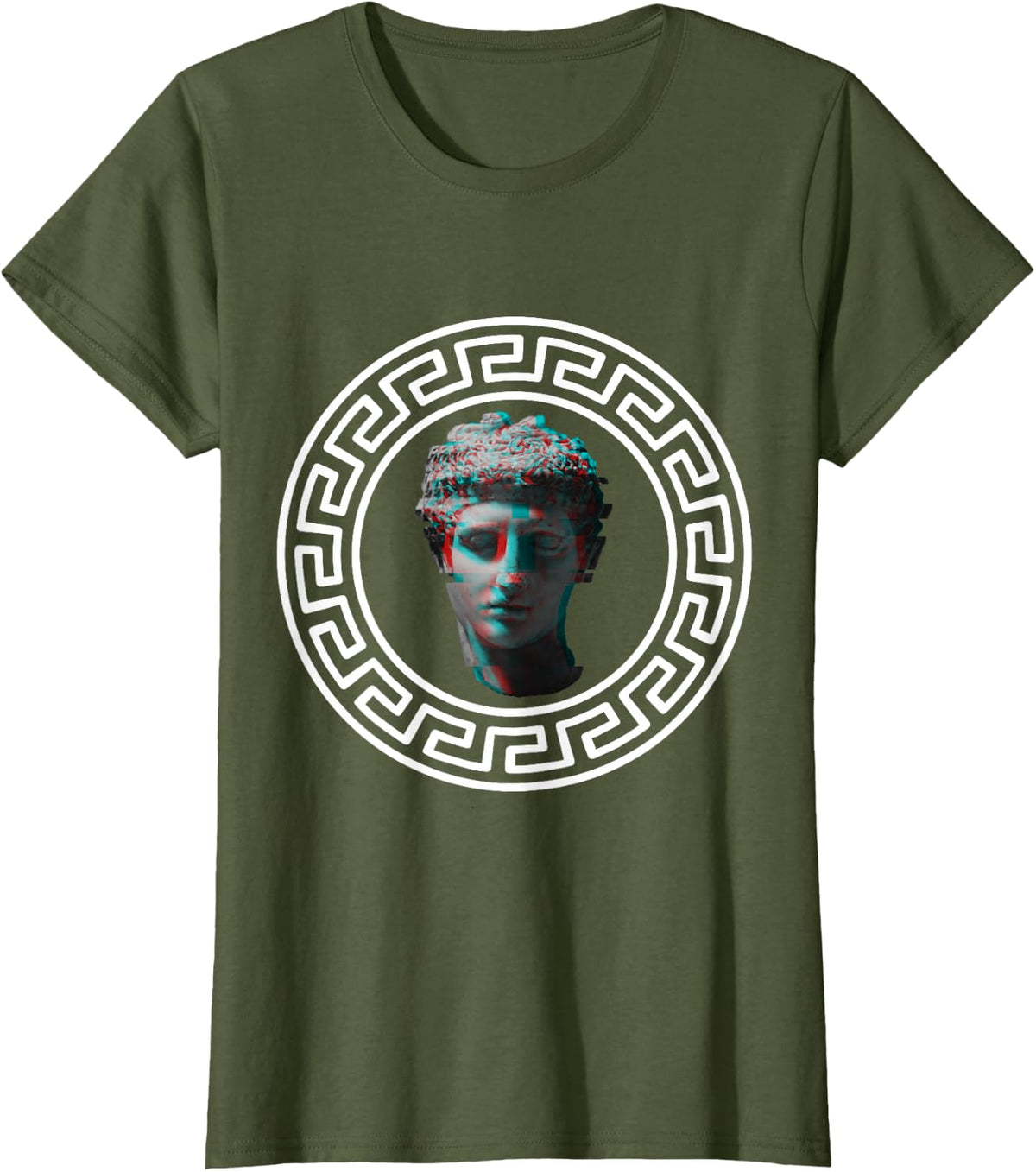 Greek Statue Vaporwave Aesthetic T-Shirt - Olive Green