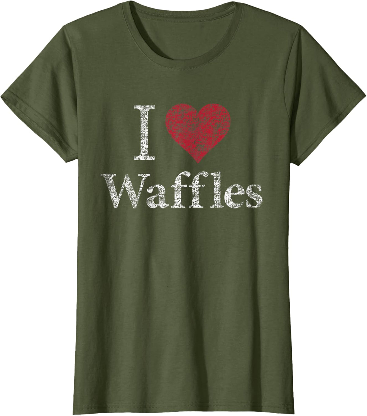 I Love Heart Waffles Grunge Faded T-Shirt T-Shirt - Olive Green