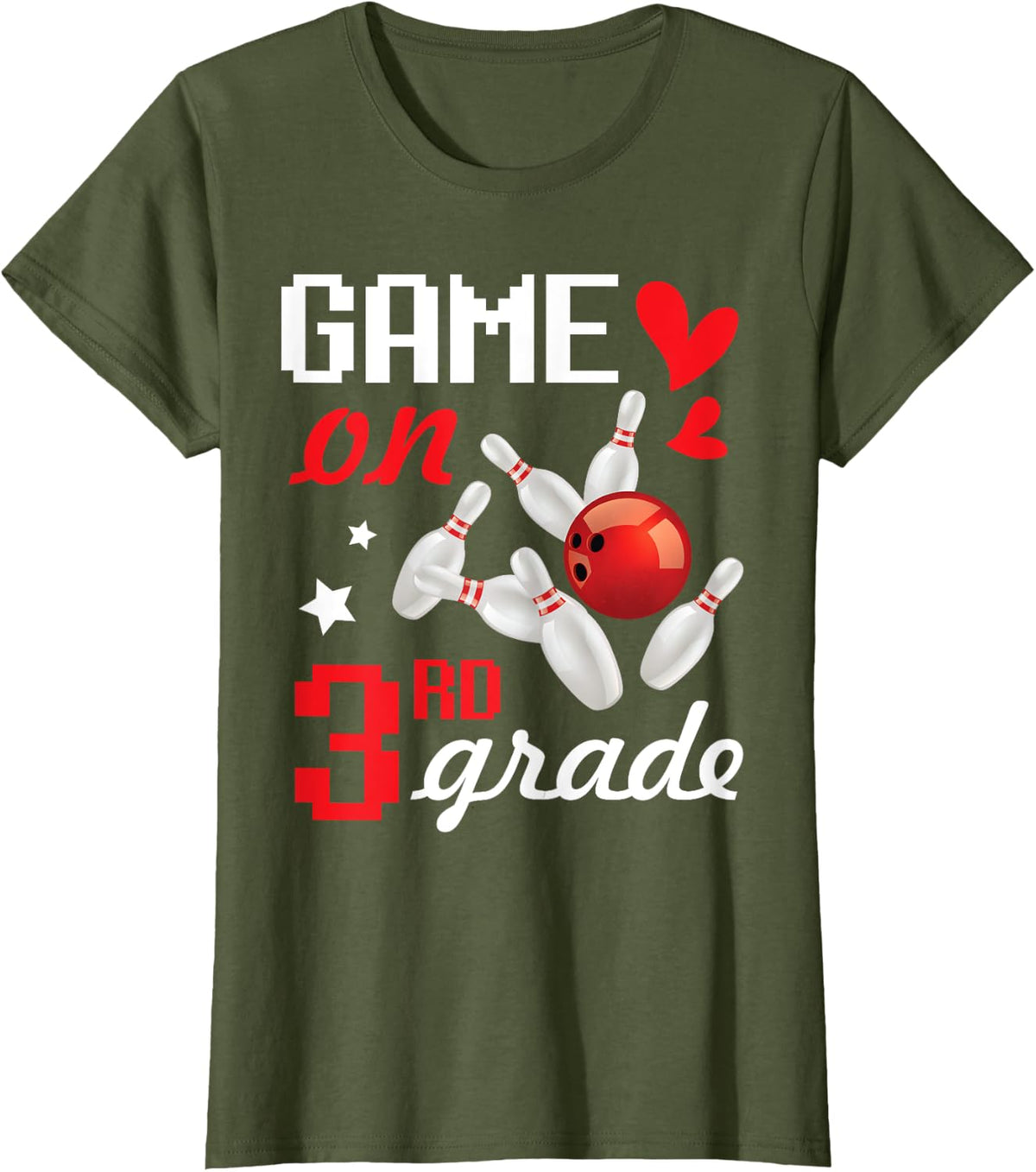 Bowling Bowler Student Back To School Day Game On 3rd Grade T-Shirt - Olive Green