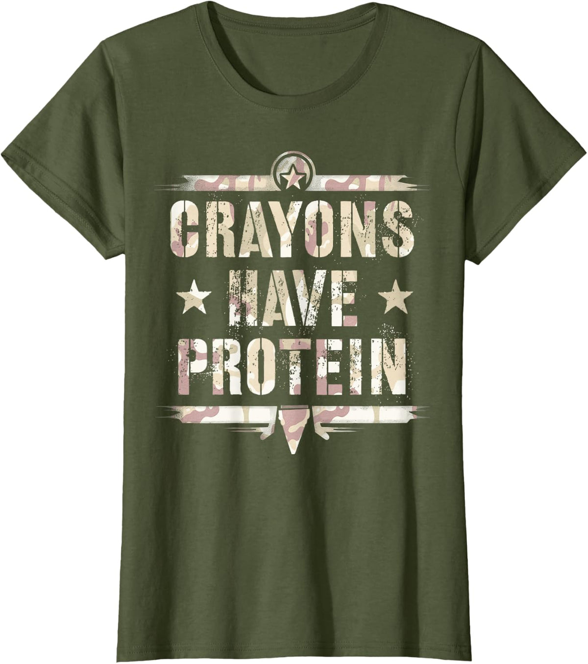 Funny Crayons Have Protein SFMF Father Military Soldier Dog T-Shirt - Olive Green