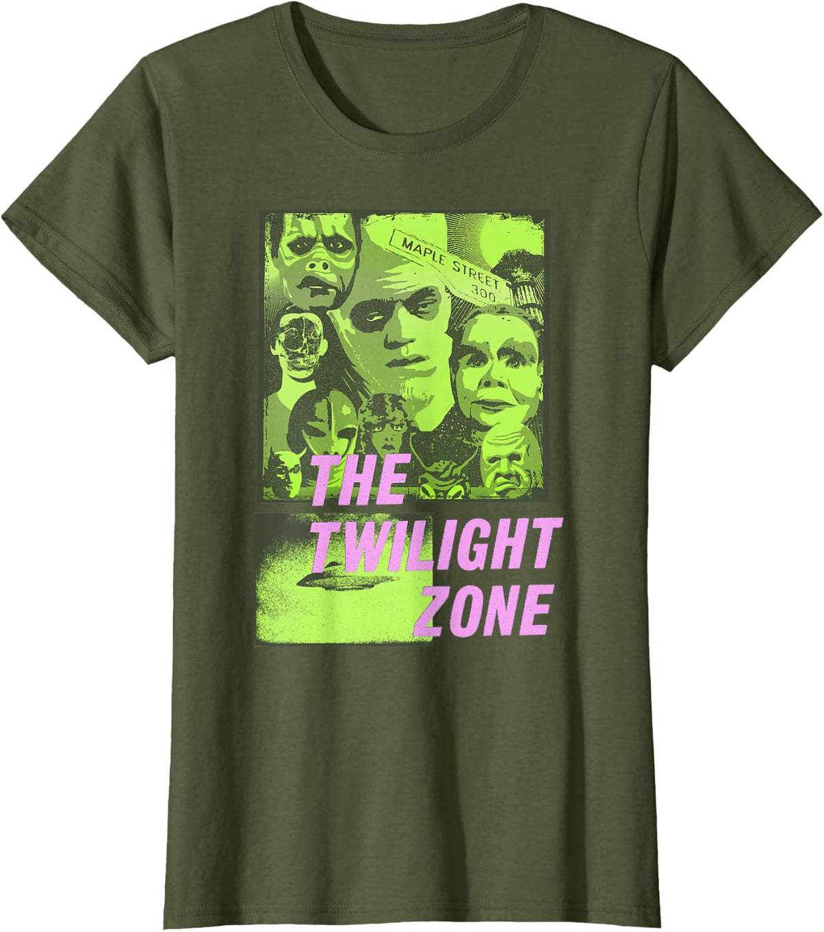 The Twilight Zone Pop Art Color Collage Retro TV Show T-Shirt - Olive Green
