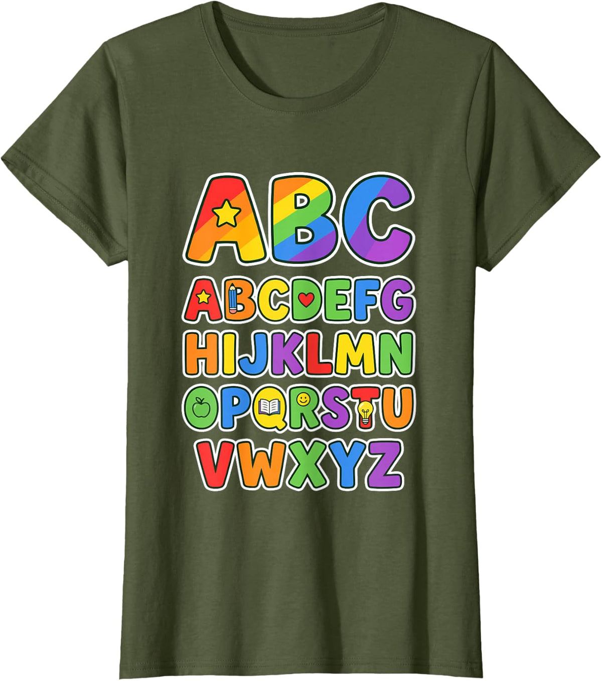 ABC Alphabet Letters Preschool Teacher Educator T-Shirt - Olive Green