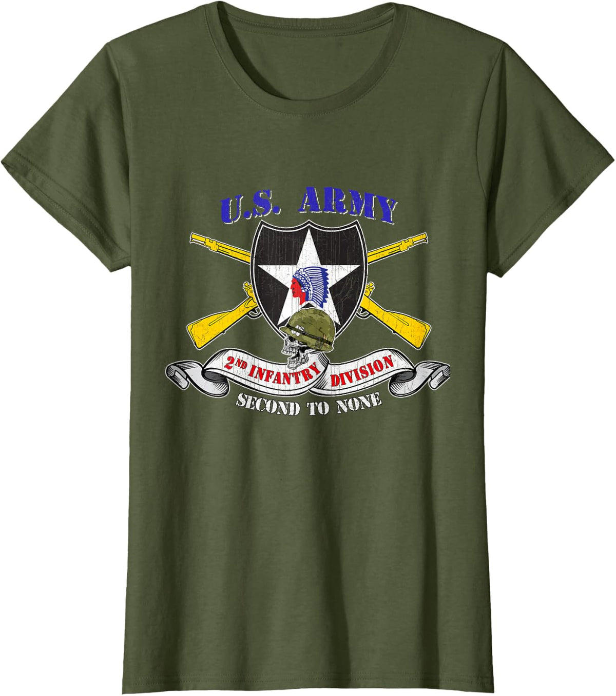 2nd Infantry Division Veteran 2ID T-Shirt - Unisex Adults - Black - Small - Short Sleeve - Modern Classic Fit U-Neck -