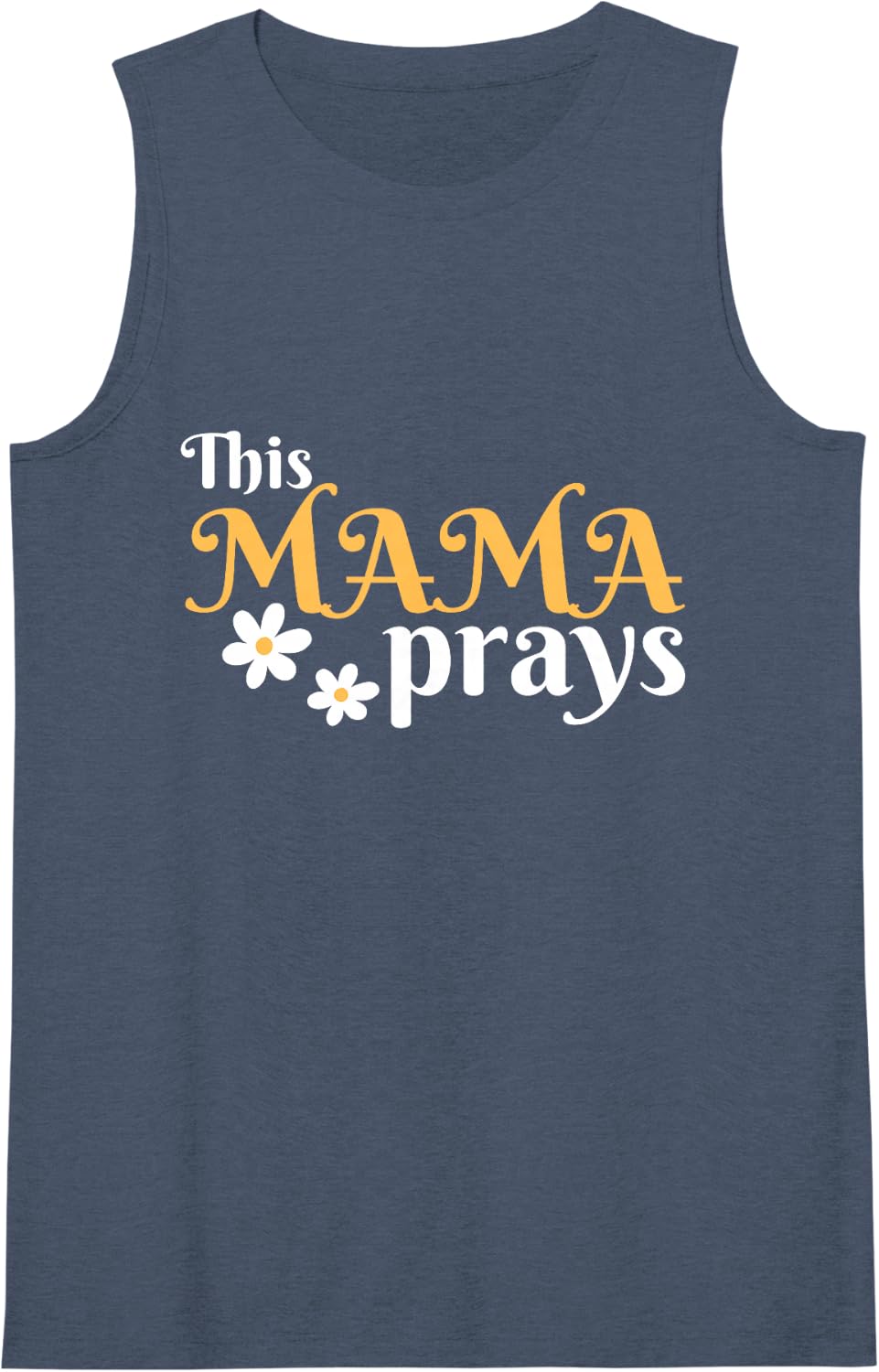 Women's Retro This Mama Prays Heartfelt Love & Guidance Cute Flowers Sleeveless Tank Top - Navy Blue