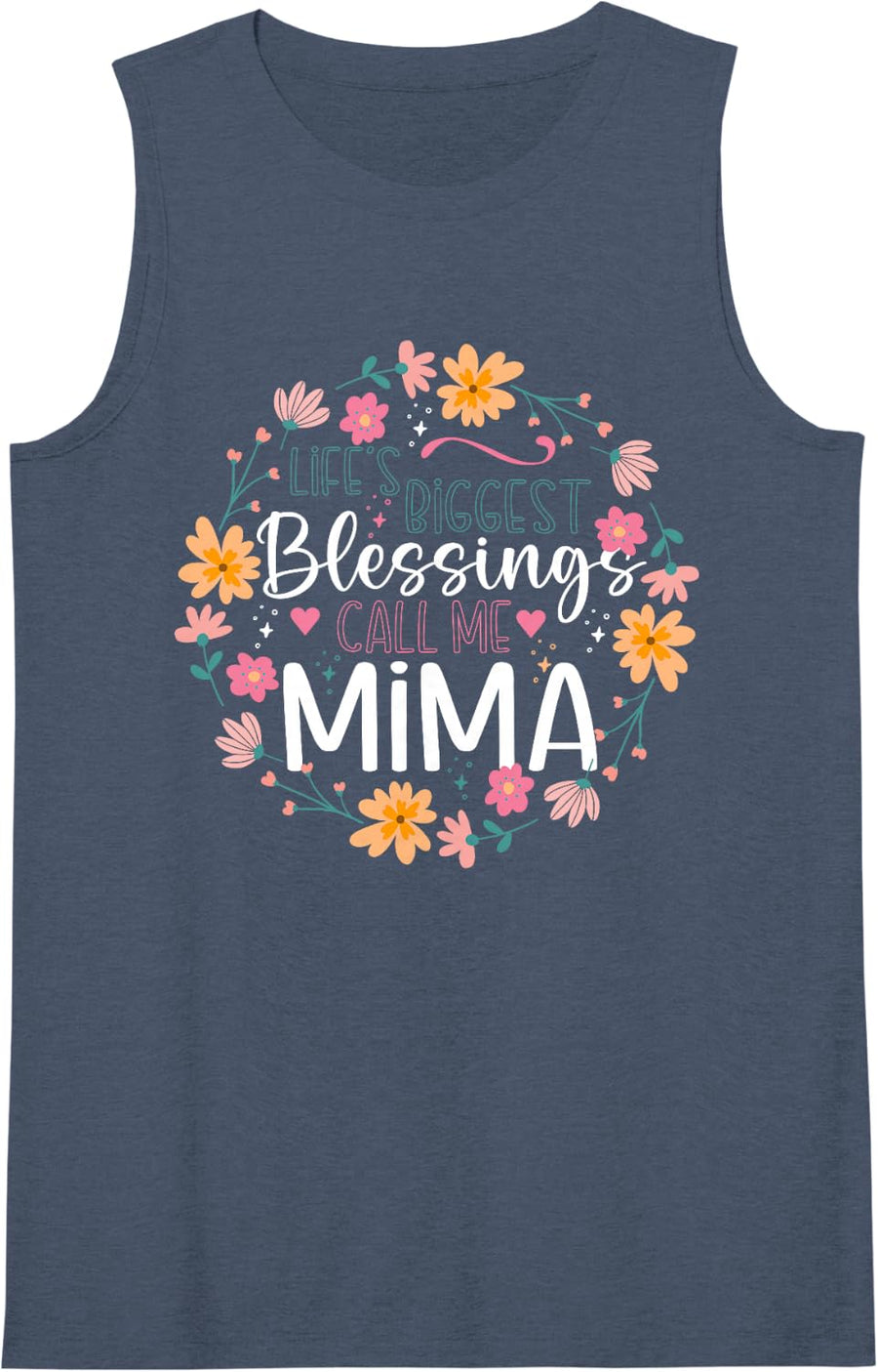 Women's Life's Biggest Blessings Call Me Mima Floral Grandma Sleeveless Tank Top - Navy Blue
