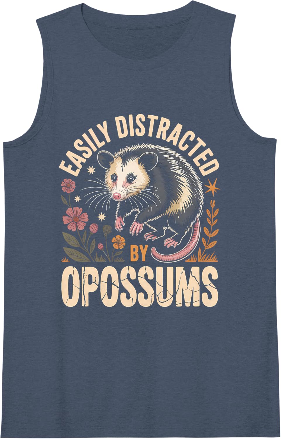 Women's Easily Distracted By Opossums Wildlife Humor Sleeveless Tank Top - Navy Blue
