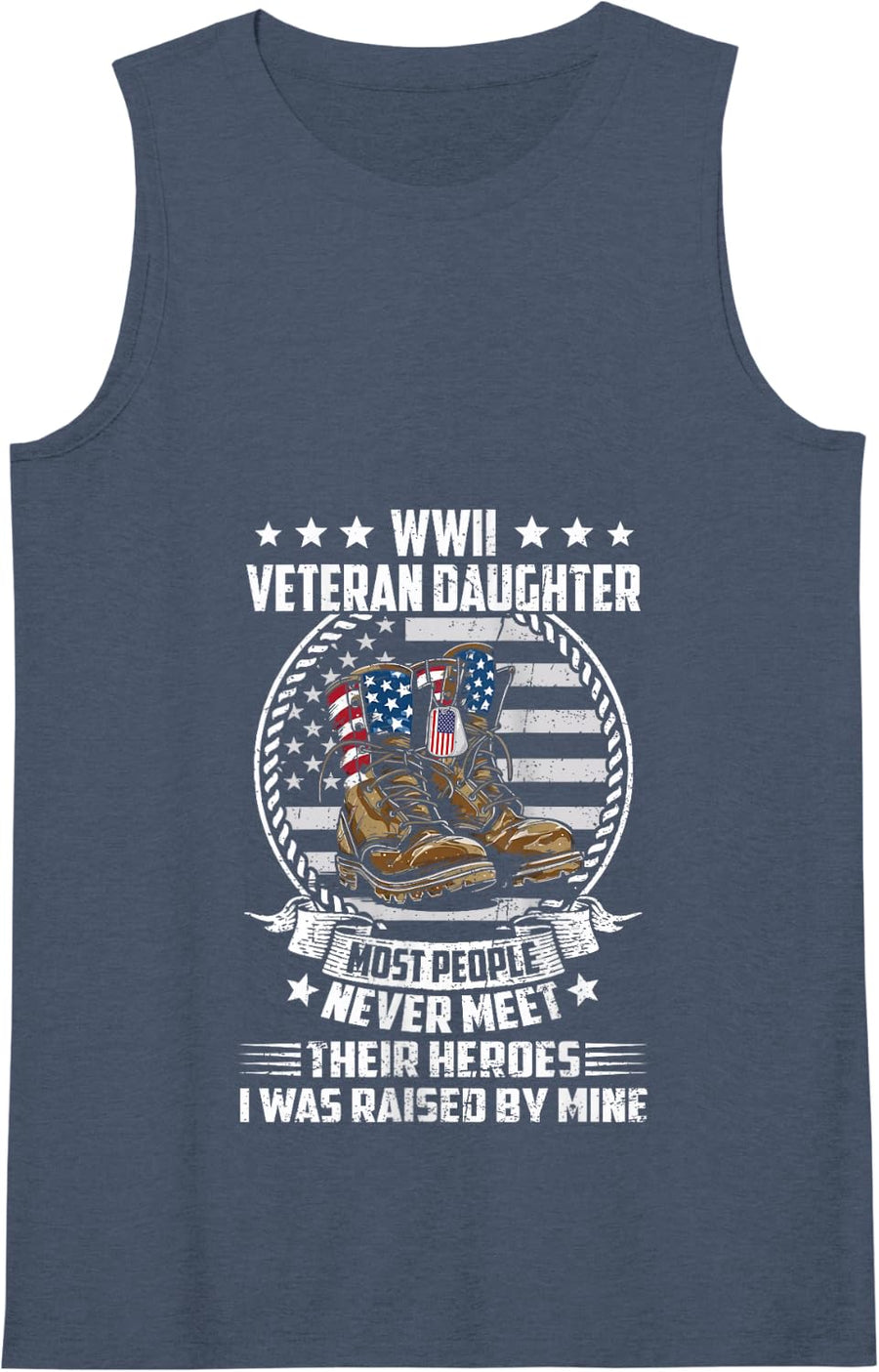 Womens Proud Daughter of WWII Veteran World War 2 Vet Flag US Tank Top - Navy Blue
