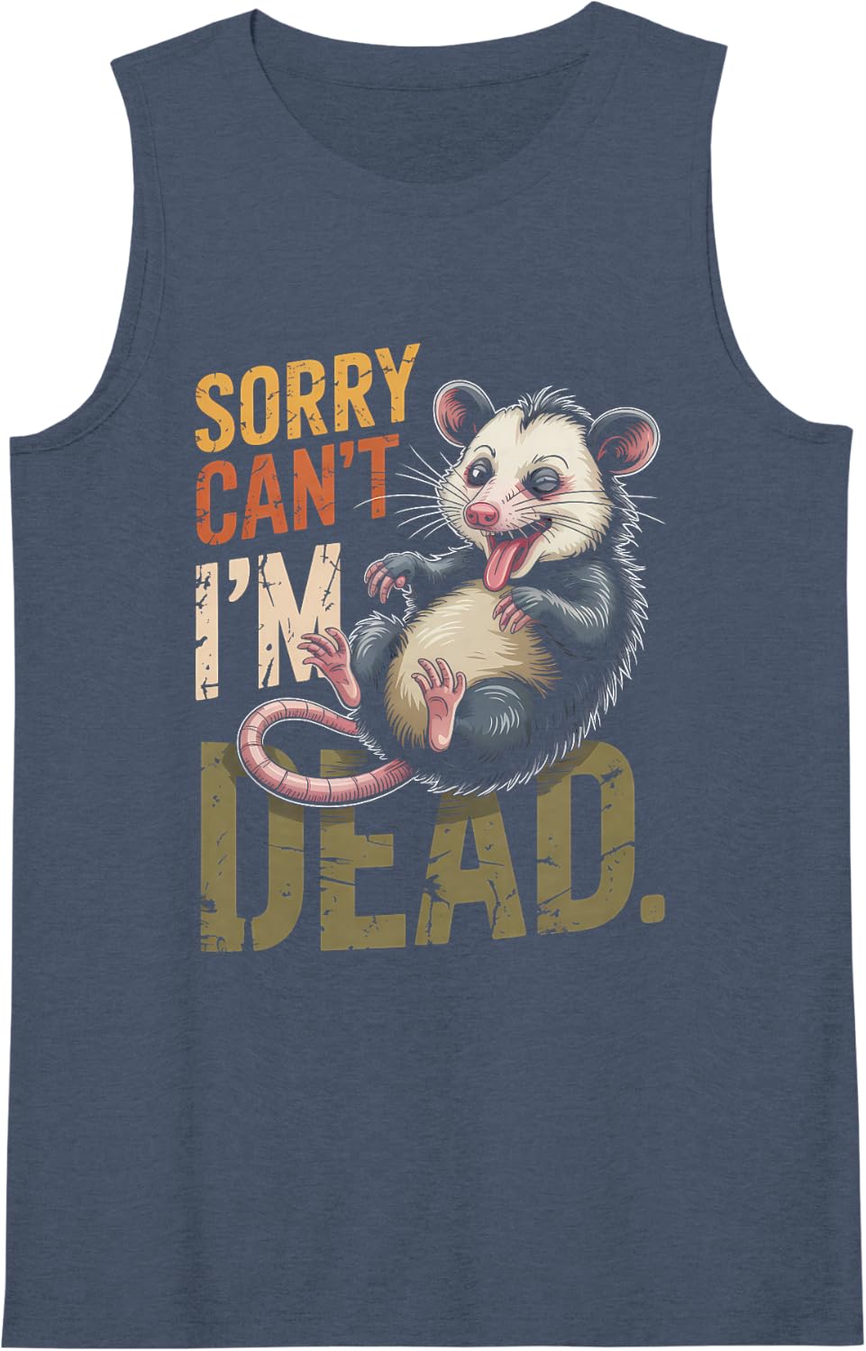Women's Sorry Cant Im Dead Opossum Trash Can Sarcasm Sleeveless Tank Top - Navy Blue