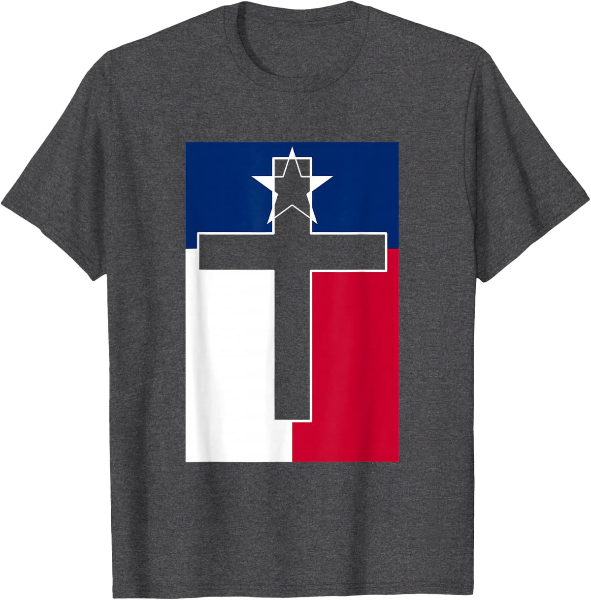 Texas Flag Cross Christian Faith Patriotic T-Shirt - Dark Heather Grey