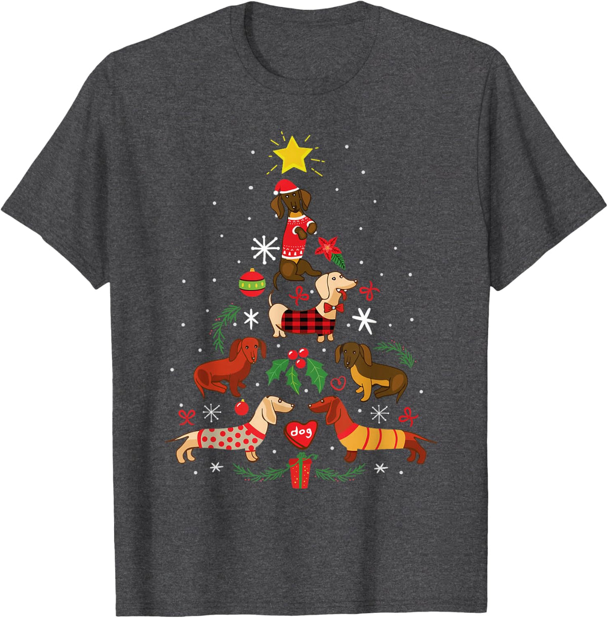 Funny Dachshund Christmas Tree Shirt Ornament Decor Gift T-Shirt - Dark Heather Grey