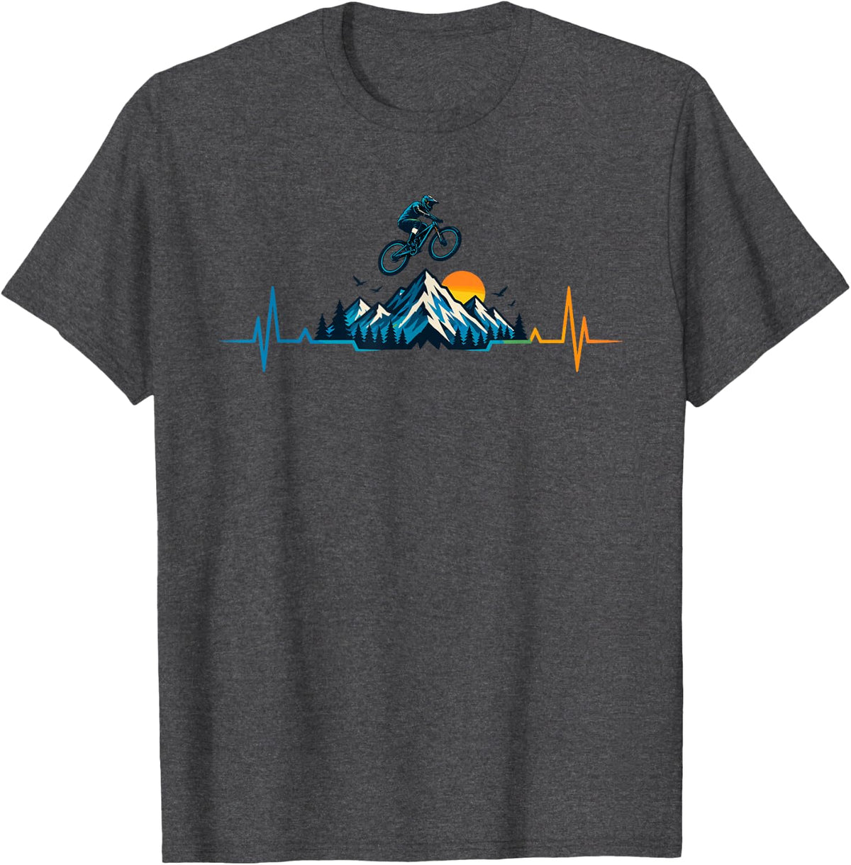 Mountain Bike Heartbeat Mountain Adventure T-Shirt - Dark Heather Grey