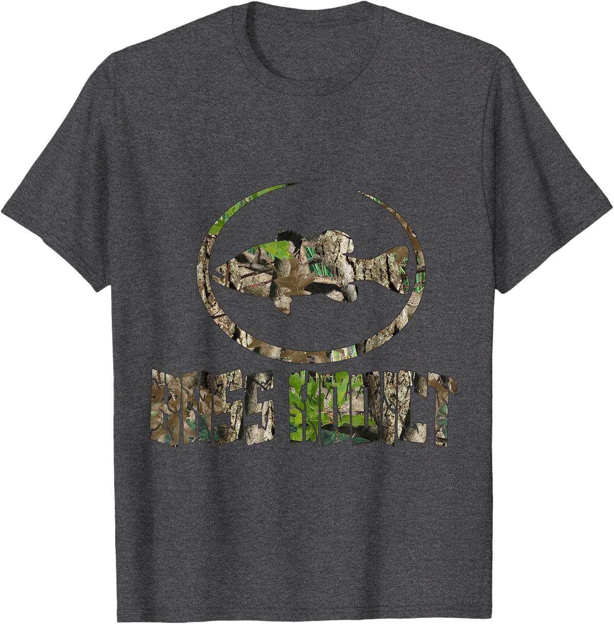 Bass Addict Angler Camo Pattern Fishing T-Shirt - Dark Heather Grey