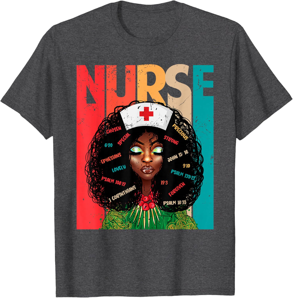 Retro Vintage Style Black Nurse Afro American Melanin Nurse T-Shirt - Dark Heather Grey