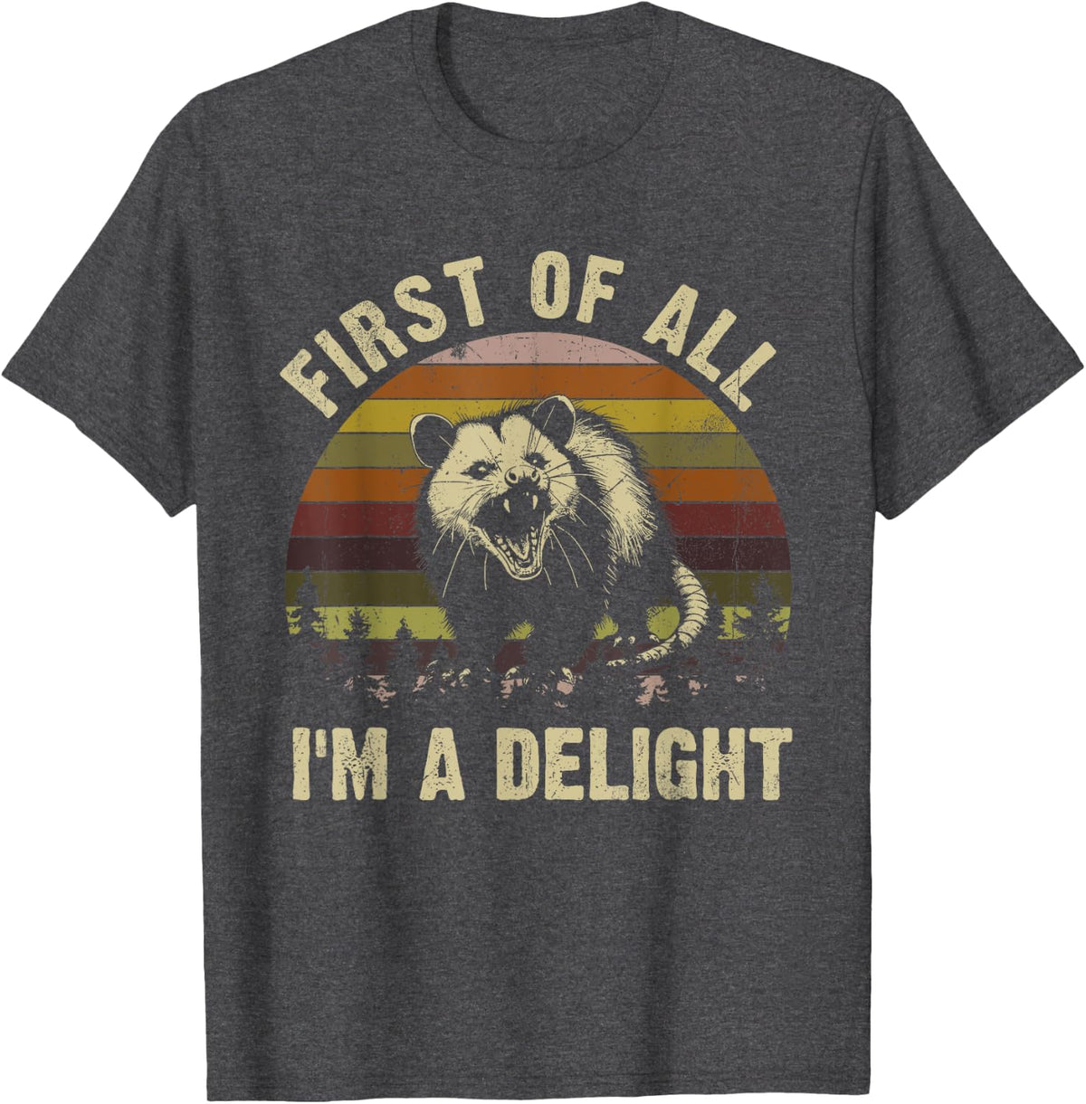 First of All I'm A Delight Sarcastic Angry Opossum Tees T-Shirt for Men Women - Dark Heather Grey