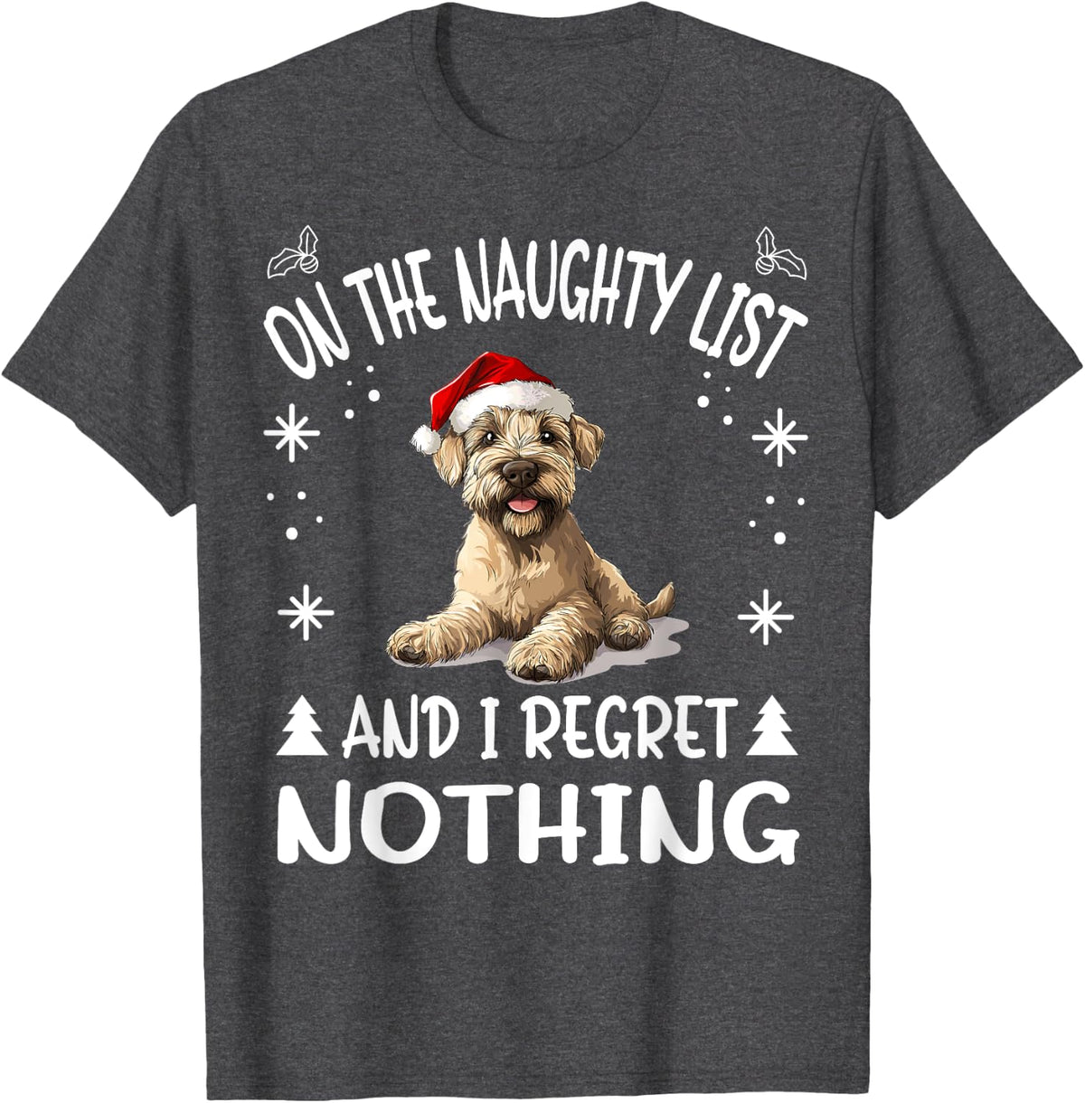 Cute Soft Coated Wheaten Terrier Dog Christmas On The T-Shirt - Dark Heather Grey