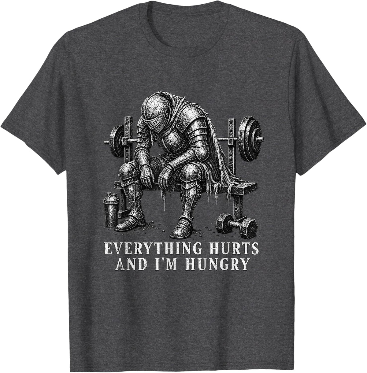 Knight Weightlifting Everything Hurts and Hungry Gym T-Shirt - Dark Heather Grey