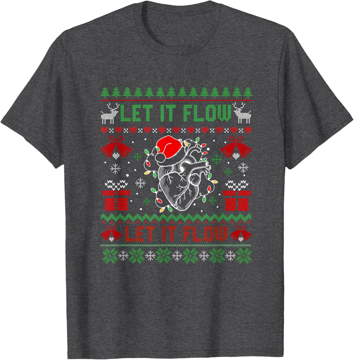 Women Ugly Let It Flow Cardiac Nurse Christmas CVICU T-Shirt - Dark Heather Grey