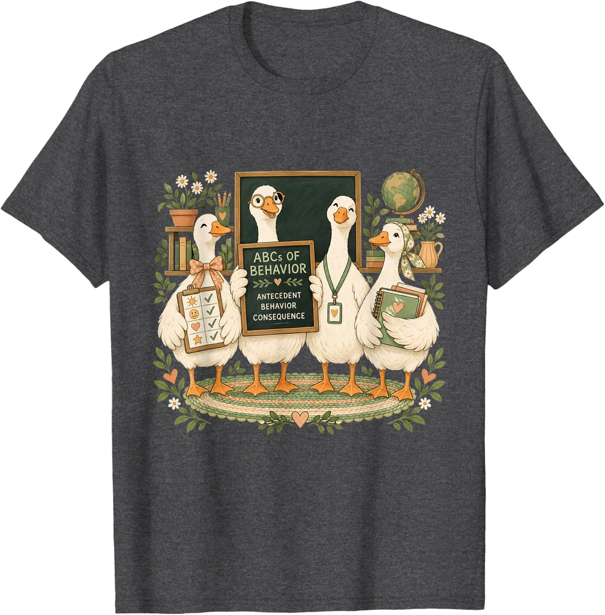 Funny ABA Geese Teacher Behavior Analyst Classroom T-Shirt - Dark Heather Grey
