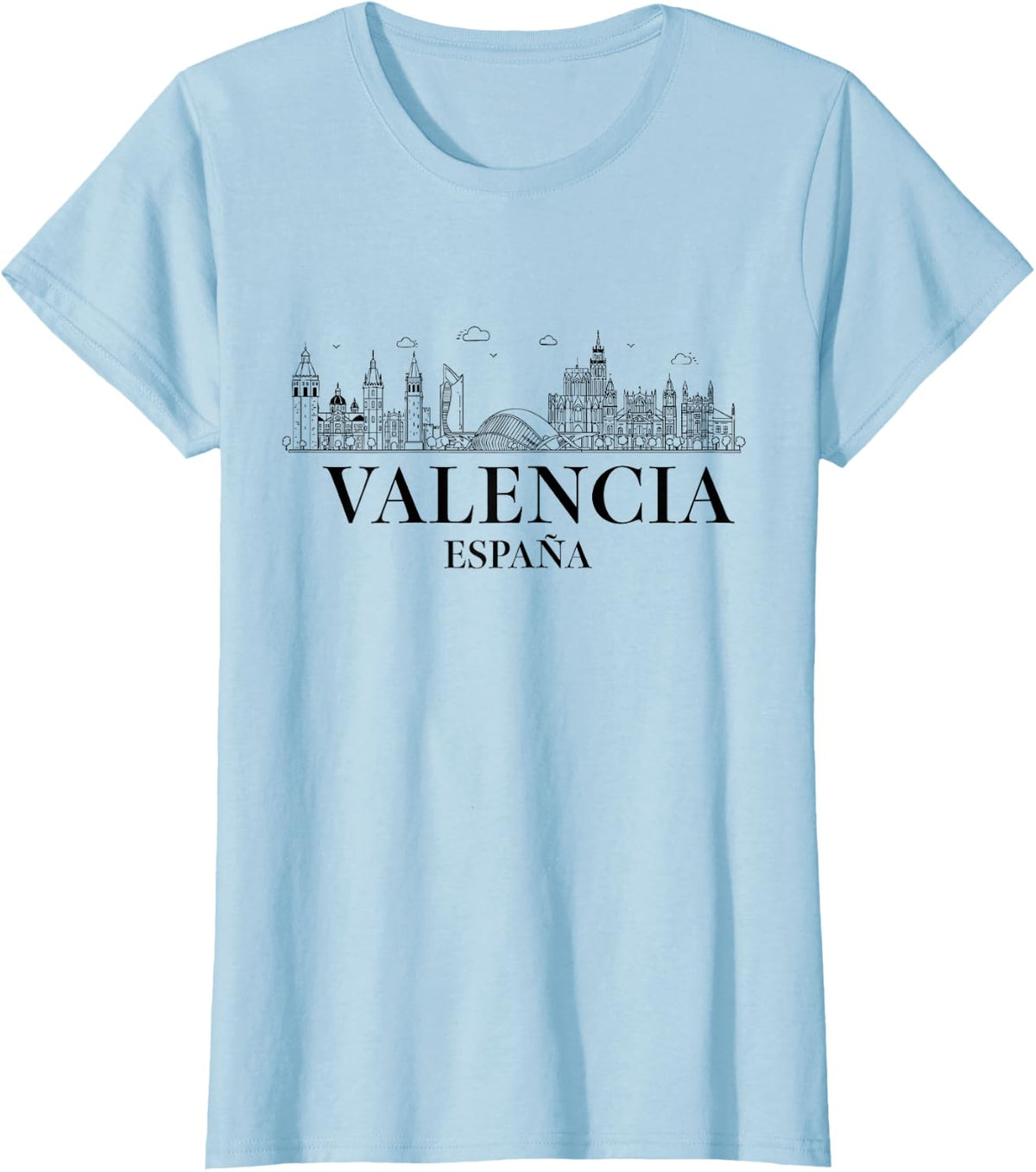 Souvenir from Valencia Spain Skyline Men Women Boys Girls T-Shirt - Baby Blue