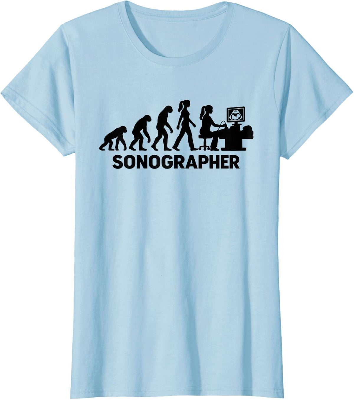 Sonographer Evolution Ultrasound Tech Workday Humor T-Shirt - Baby Blue