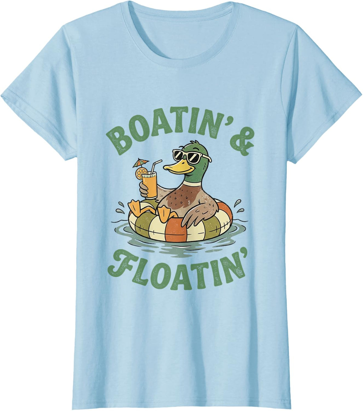 Boatin' and Floatin' Summer Vibes Duck Sunglasses Beach Trip T-Shirt - Baby Blue